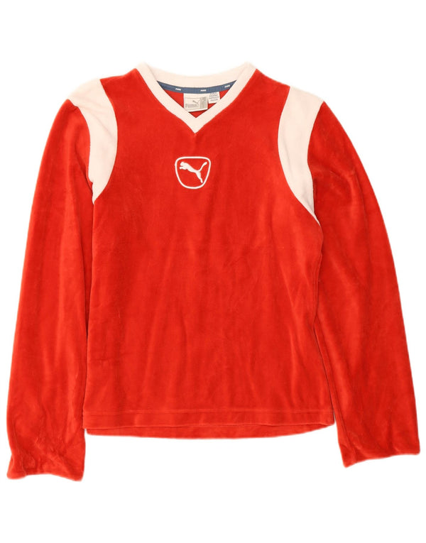 Top grafico Puma da donna manica lunga UK 14 Large Colore a blocchi rosso Cotone