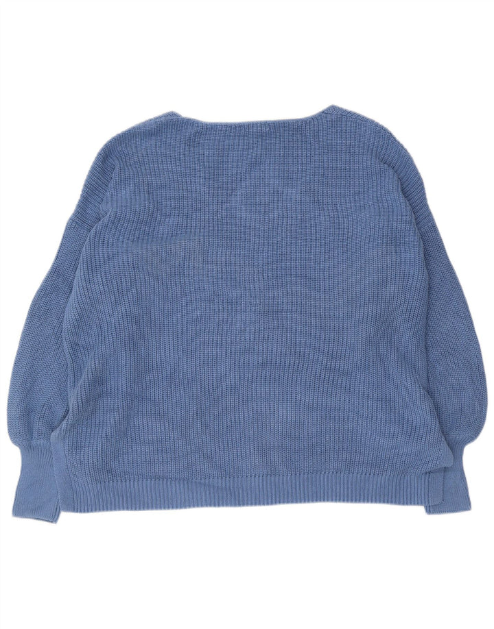 Monsoon Maglione da donna oversize con scollo a V UK 16 Grande cotone blu