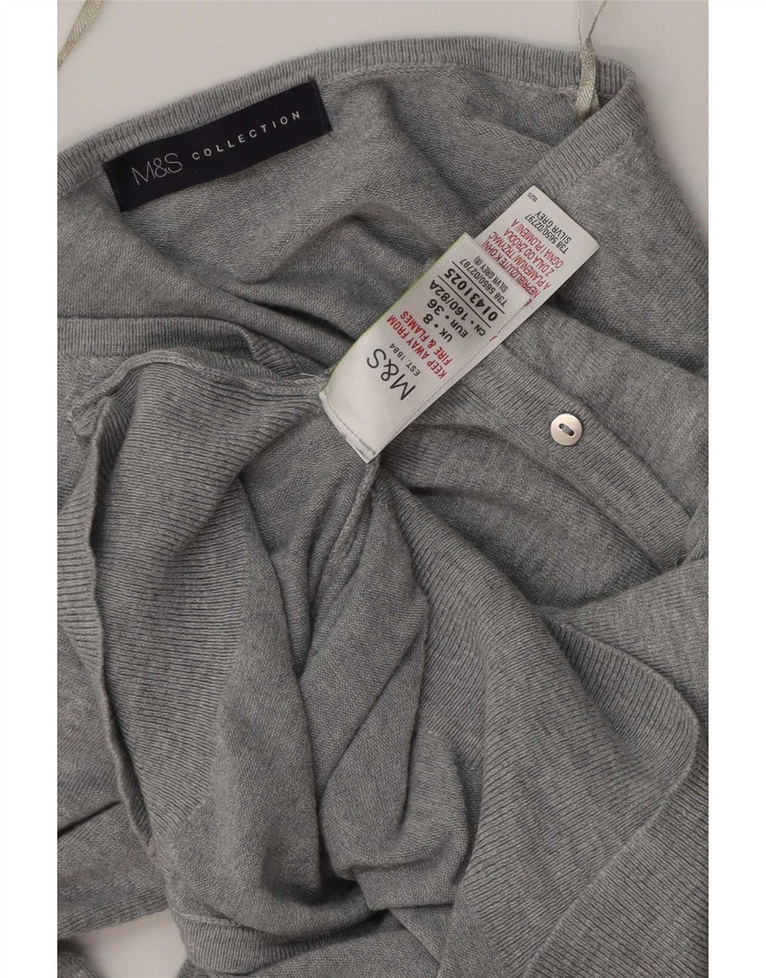 Maglione cardigan da donna Marks & Spencer UK 8 piccola viscosa screziata grigia