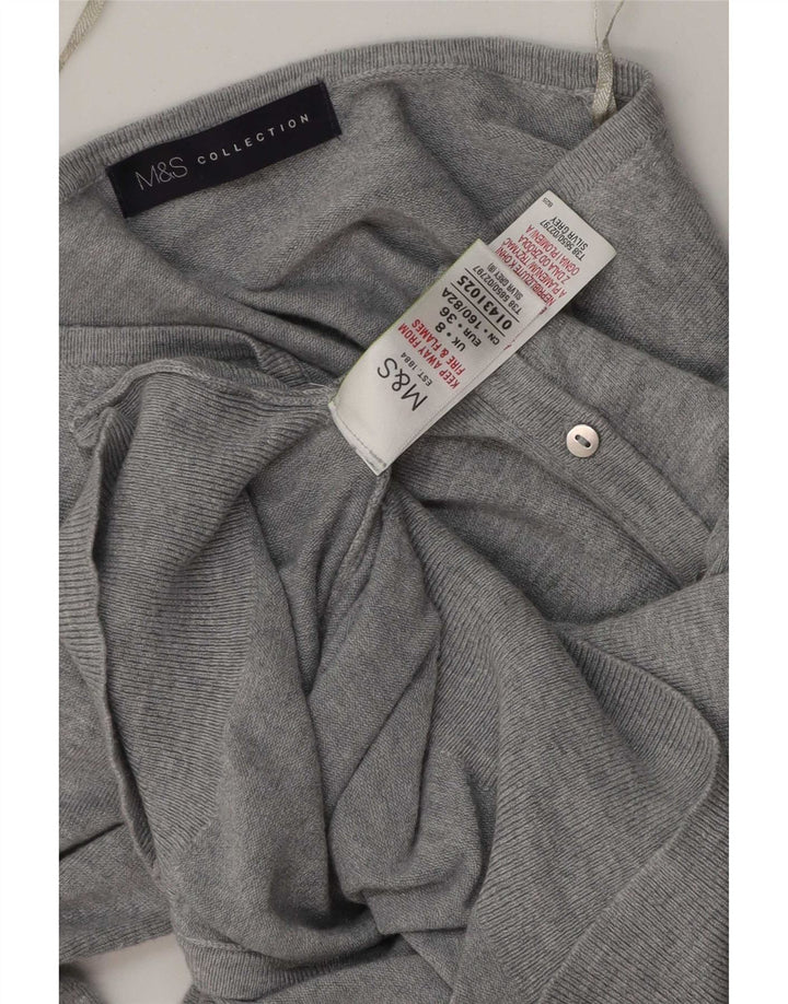 Maglione cardigan da donna Marks & Spencer UK 8 piccola viscosa screziata grigia