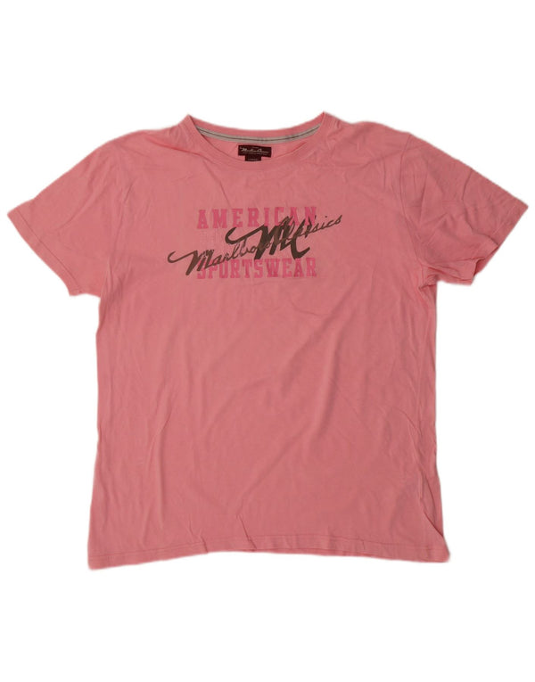 MARLBORO CLASSICS T-shirt grafica da donna Top UK 16 Large Rosa Cotone