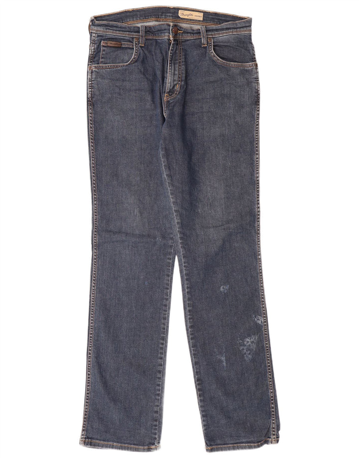 WRANGLER Mens Texas Stretch Straight Jeans W35 L34 Blue Cotton