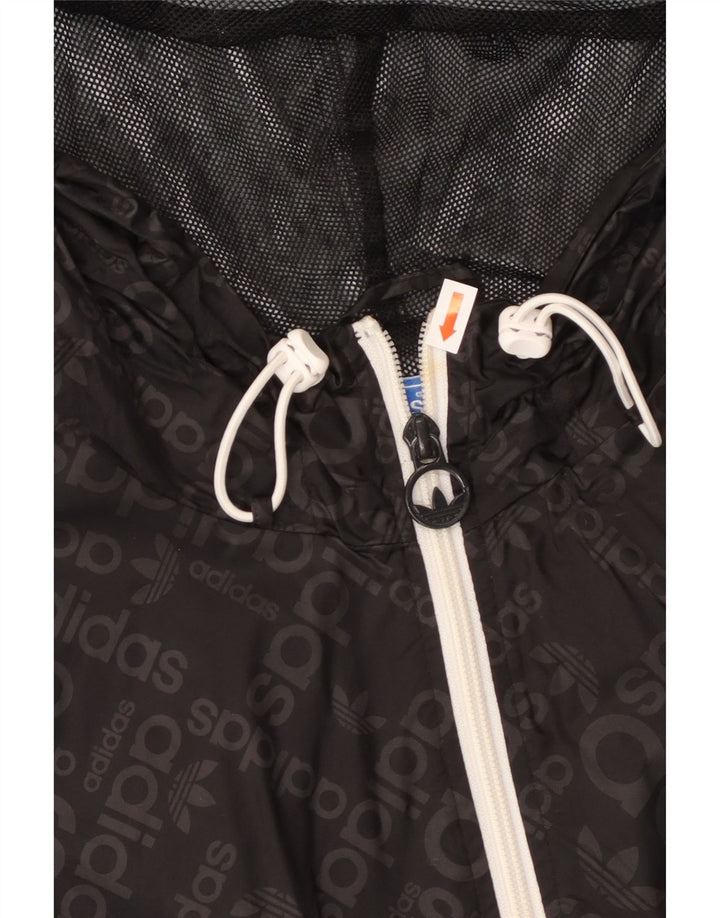 Giacca antipioggia ADIDAS da uomo con cappuccio grafico UK 38 medio nero poliammide