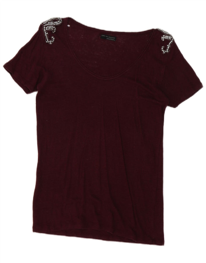 T-shirt Zara da donna Top UK 14 bordeaux medio