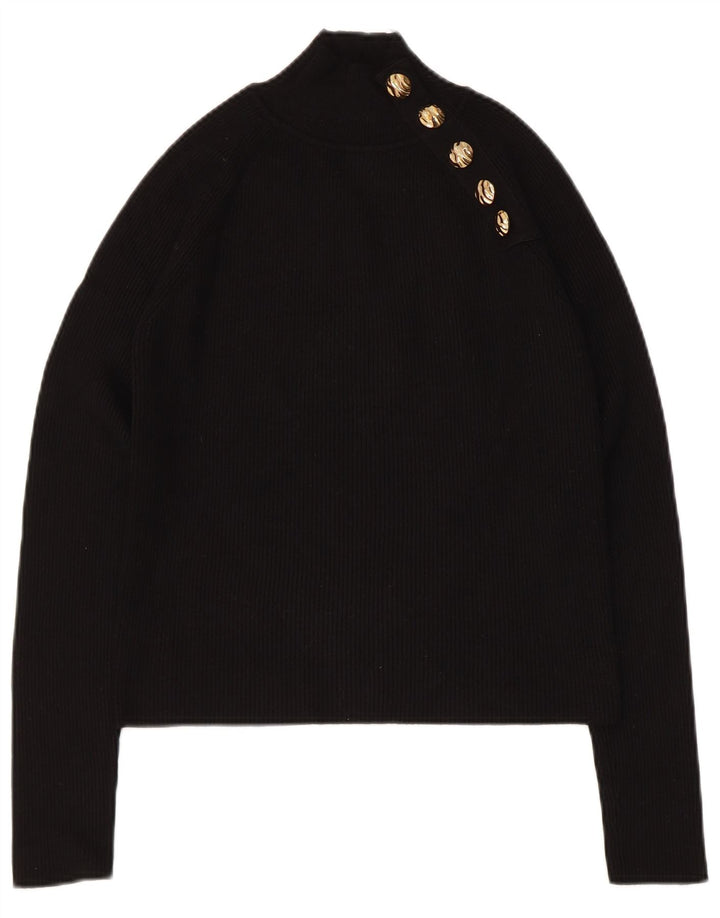 Maglione Zara da donna con collo corto e bottoni UK 14 Large in viscosa nera