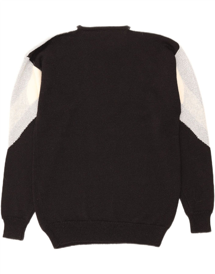 MICHELE BOYARD Mens Crew Neck Jumper Sweater Medium Black Argyle/Diamond Vintage Michele Boyard and Second-Hand Michele Boyard from Messina Hembry 