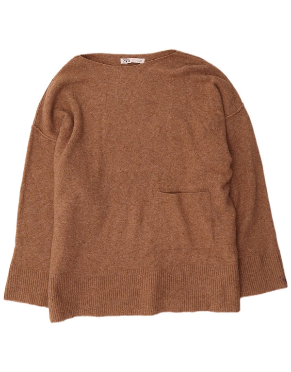 Maglione oversize con scollo a barca da donna Zara UK 16 Large Beige acrilico