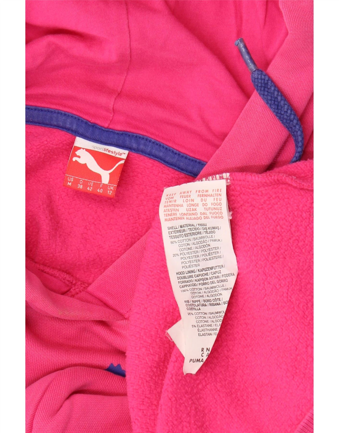 PUMA Felpa con cappuccio grafica da donna UK 12 Cotone rosa medio