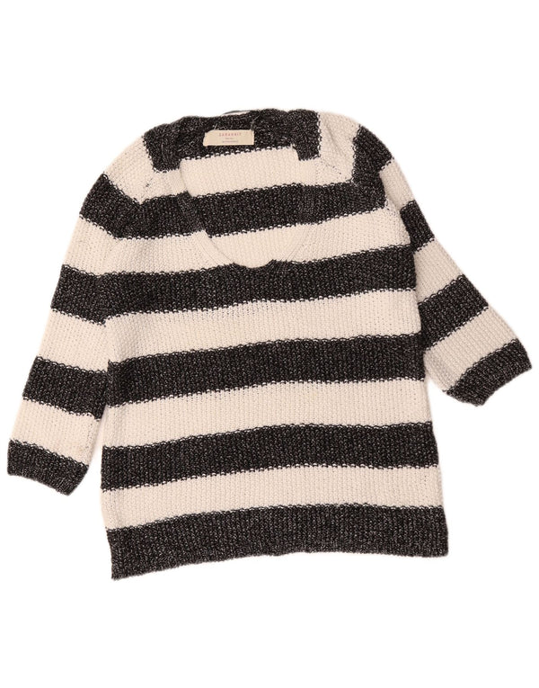 Maglione Zara da donna con scollo a V UK 14 acrilico a righe nere medie