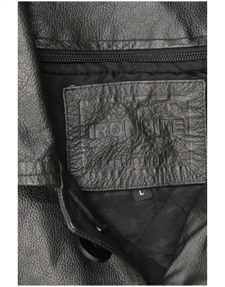 IRONSIDES Giacca in pelle da uomo UK 40 Large in pelle nera