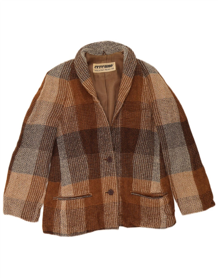 Giacca blazer vintage da donna a 2 bottoni IT 44 in lana di alpaca a quadri marrone medio