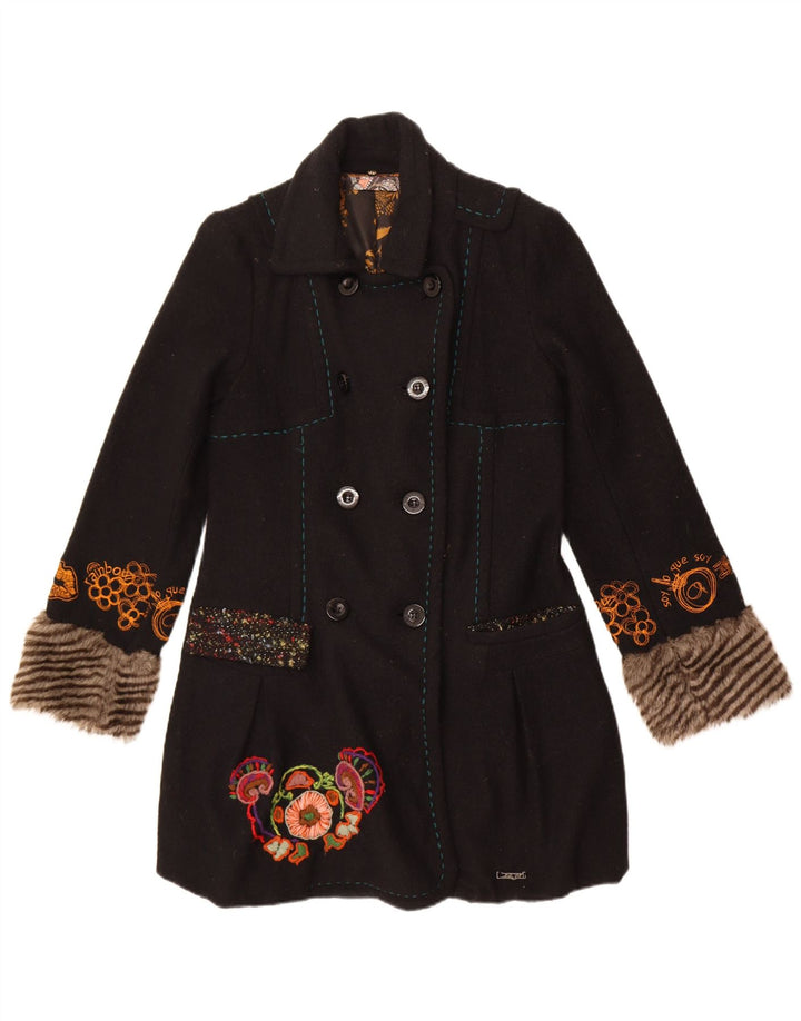 Desigual Cappotto doppiopetto grafico da donna EU 40 Medio Nero floreale