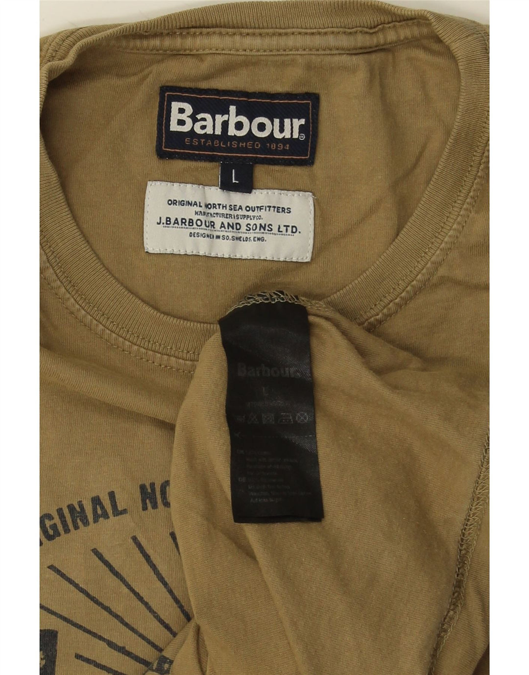 T-shirt grafica da uomo Barbour Top grande in cotone kaki