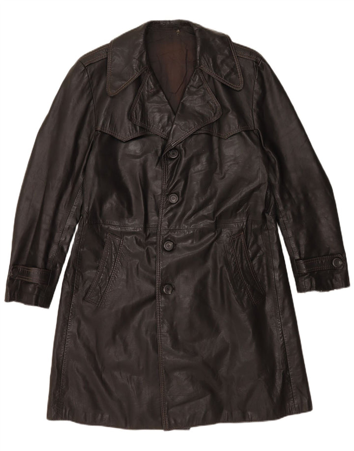 Cappotto in pelle vintage da uomo UK 36 piccolo nero