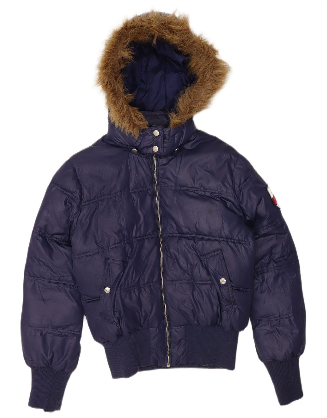 Giacca imbottita con cappuccio da donna Lee UK 16 grande poliestere blu navy