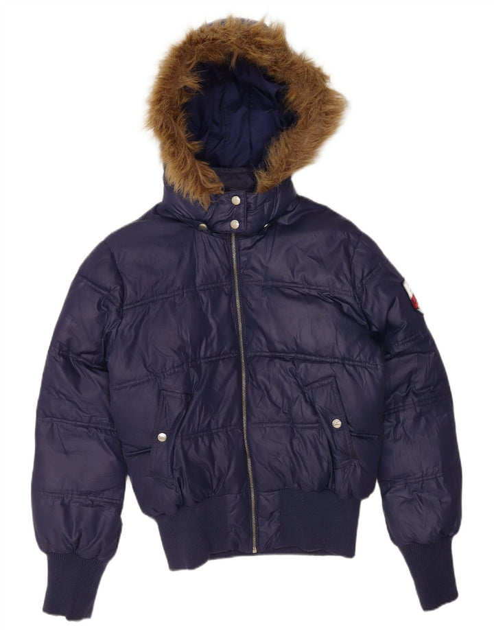 Giacca imbottita con cappuccio da donna Lee UK 16 grande poliestere blu navy