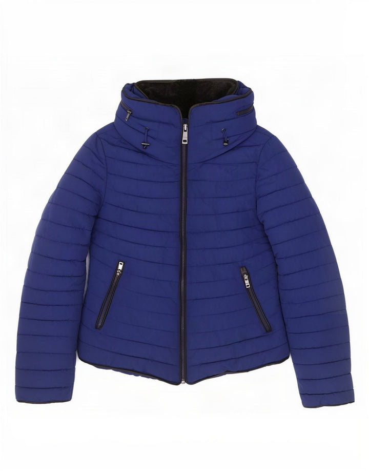 Giacca imbottita con cappuccio da donna Zara UK 10 piccola blu