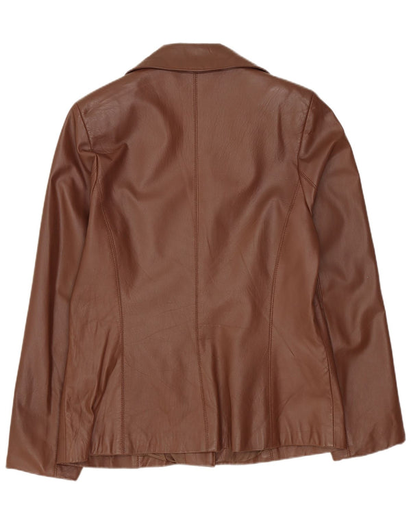 Giacca blazer in pelle vintage da donna a 1 bottone UK 12 in pelle marrone medio