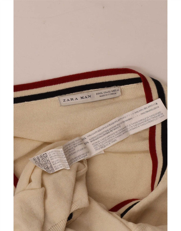 Maglione cardigan da uomo Zara XL acrilico a righe beige
