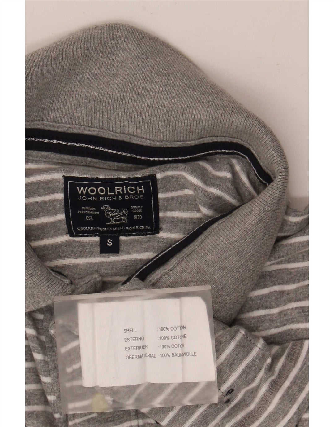 Polo da uomo Woolrich piccola in cotone a righe grigie