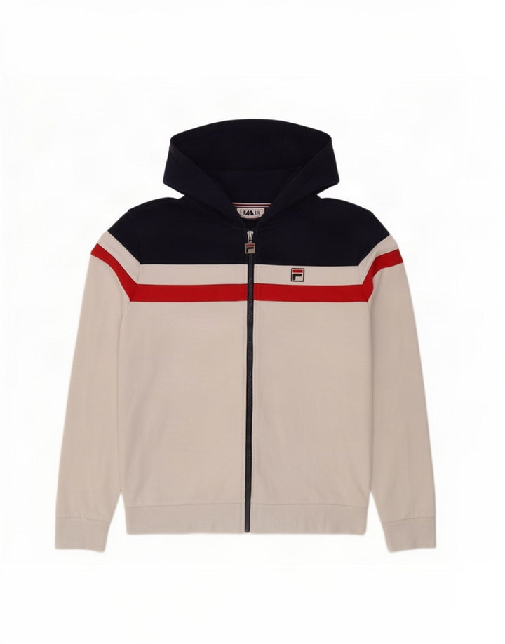 Maglione con cappuccio e zip da uomo Fila in cotone color block bianco medio