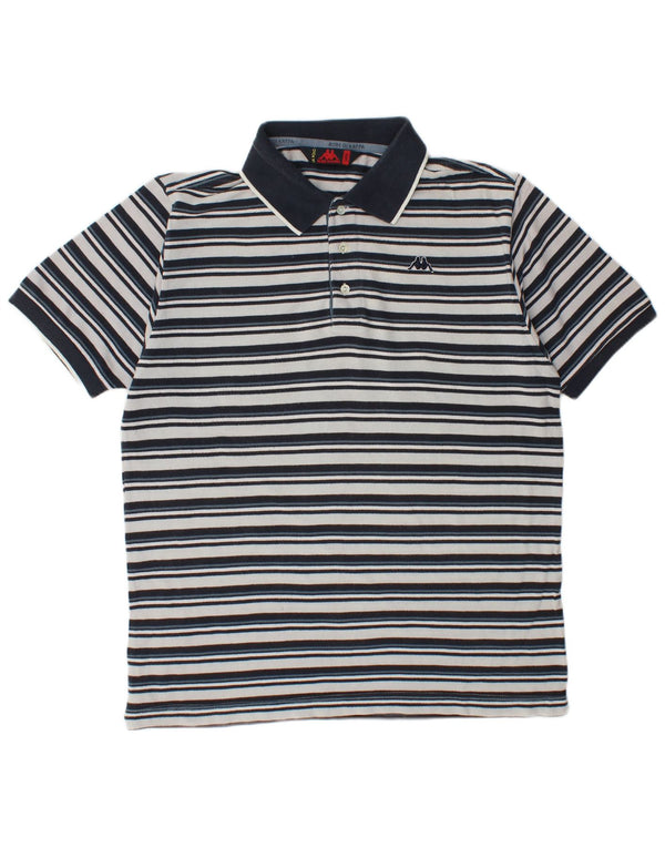 Kappa Mens Polo Shirt Large Navy Blue Striped Cotton