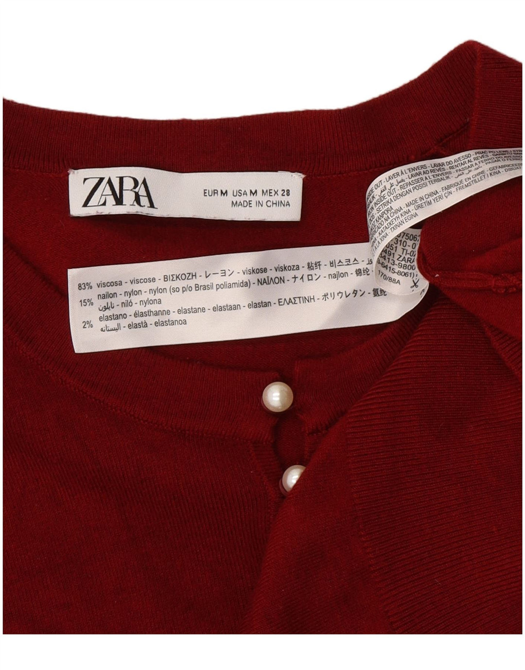 Maglione Zara da donna con collo abbottonato UK 12 Viscosa bordeaux medio