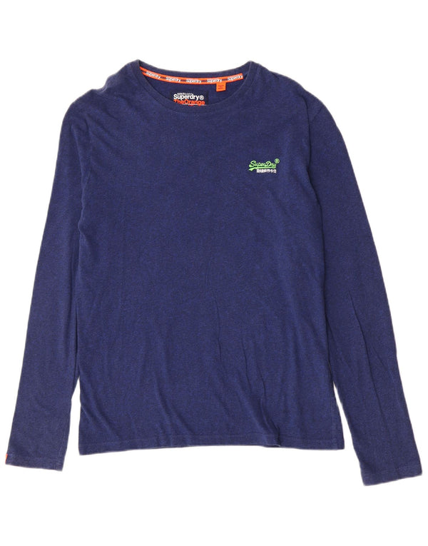 Top da uomo Superdry a maniche lunghe in cotone screziato blu medio