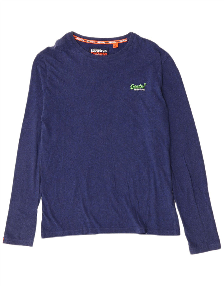 Top da uomo Superdry a maniche lunghe in cotone screziato blu medio