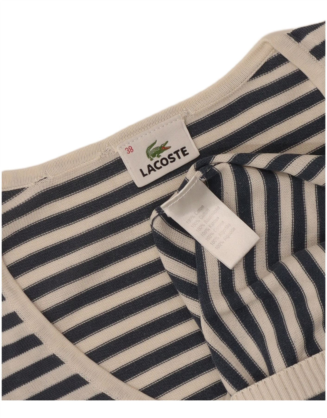 Maglione maglione da donna con scollo a V Lacoste taglia 38 medio a righe blu navy