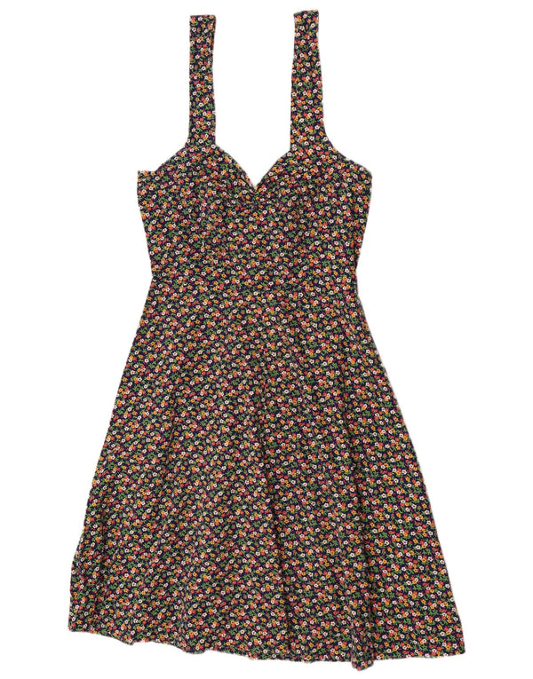 Abito vintage da donna senza maniche a trapezio UK 12 medio floreale multicolore
