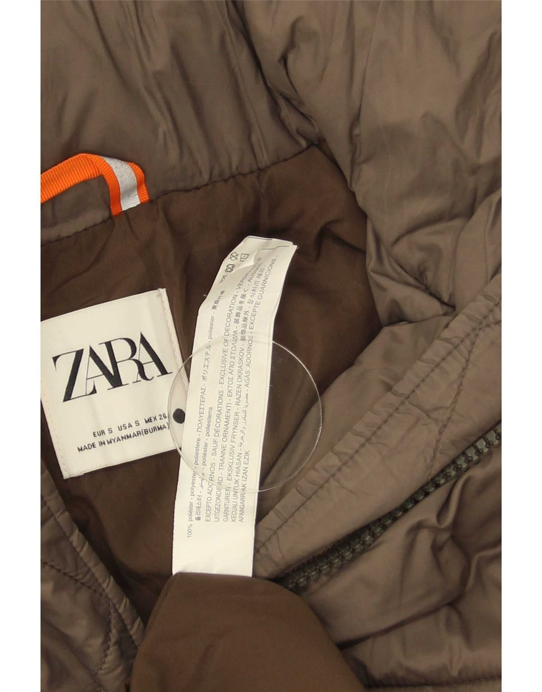 Cappotto imbottito oversize con cappuccio da donna Zara UK 10 piccolo poliestere marrone