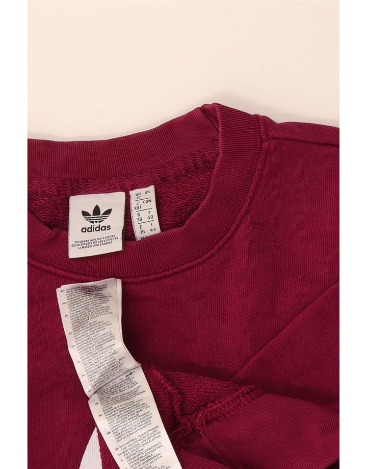 Felpa oversize con grafica da donna Adidas, maglione UK 12, bordeaux medio
