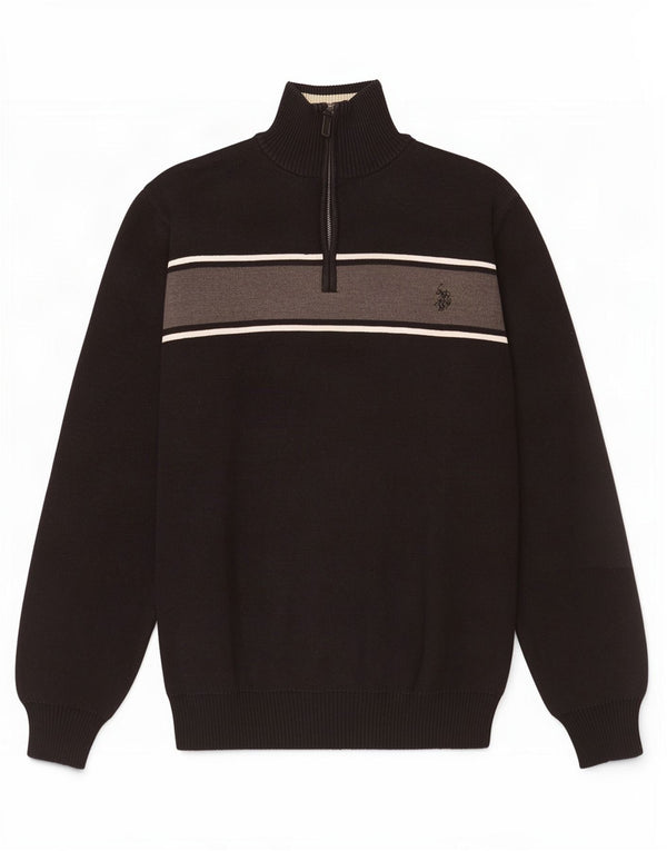 Polo Assn. Maglione da uomo con zip e collo color block nero medio