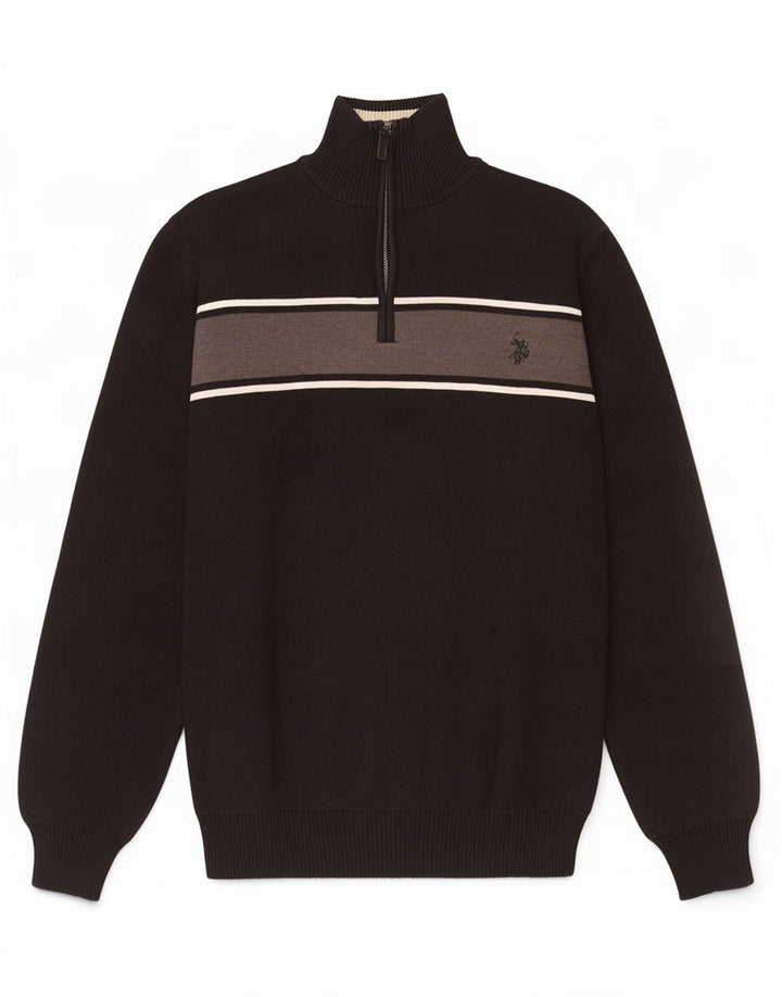 Polo Assn. Maglione da uomo con zip e collo color block nero medio