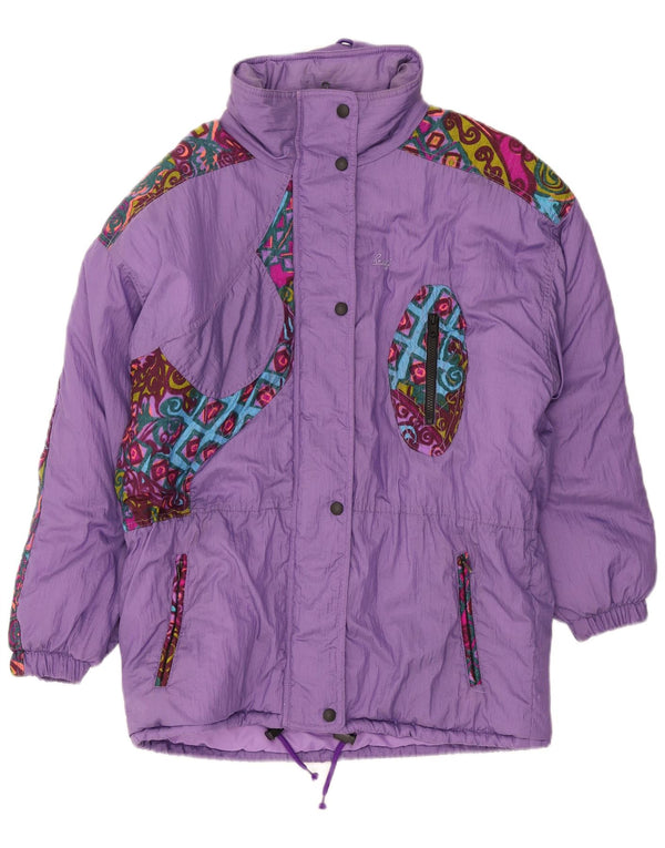 Giacca da sci imbottita con cappuccio vestibilità ampia da donna Brugi IT 46 Large Purple Paisley
