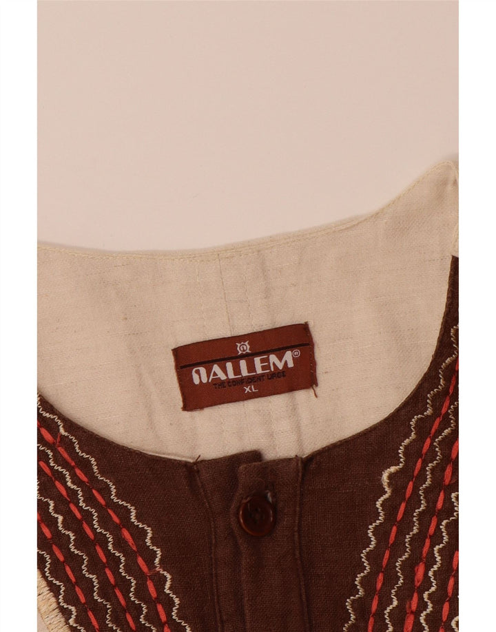 Camicia pullover a maniche corte da uomo VINTAGE XL Beige Colourblock