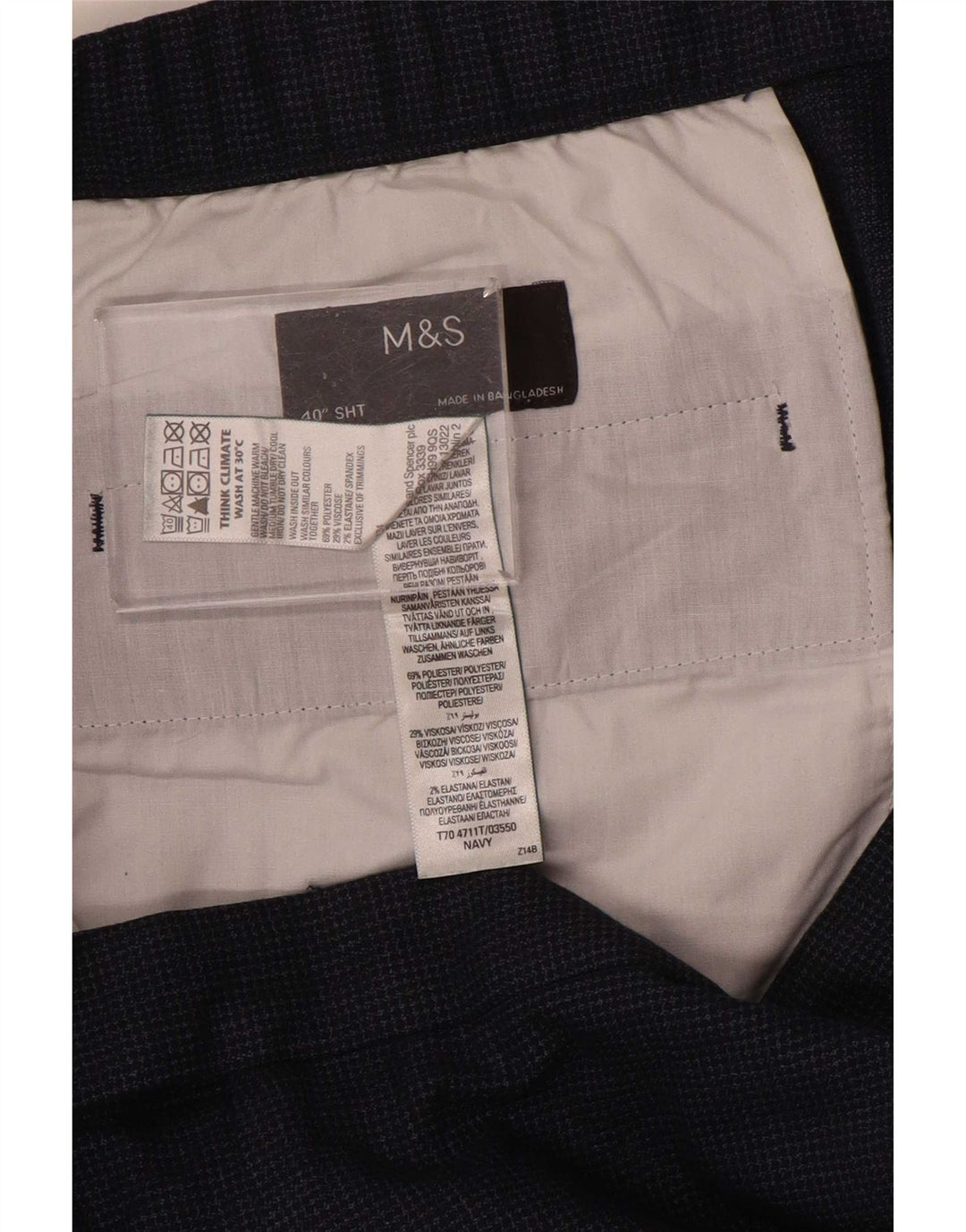 Pantaloni da abito dritti da uomo Marks & Spencer W40 L29 pied de poule blu navy