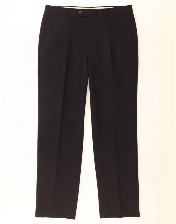 Pantaloni da abito con pegging da uomo Marks & Spencer W34 L31 lana blu navy