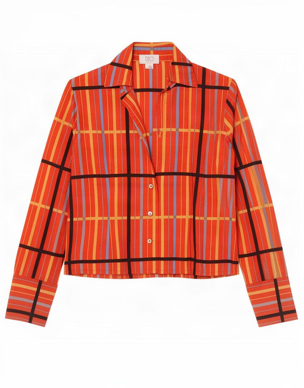 Camicetta Camicia Vintage da Donna IT 44 Seta a Righe Rosse Medie
