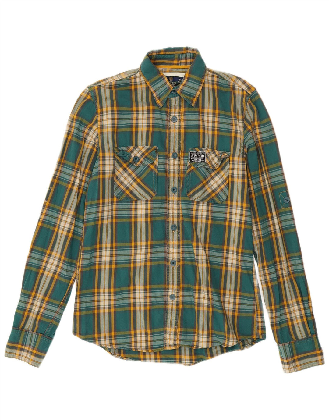 Camicia da uomo in flanella Superdry, cotone a quadri verdi grandi