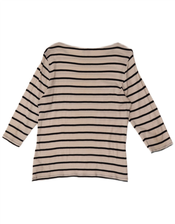 Marks & Spencer Top da donna manica 3/4 UK 16 grande cotone a righe bianche