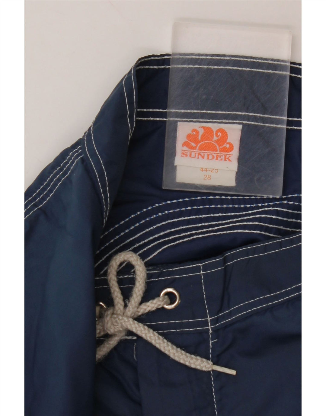 SUNDEK Mens Swimming Shorts Small Navy Blue Striped Nylon