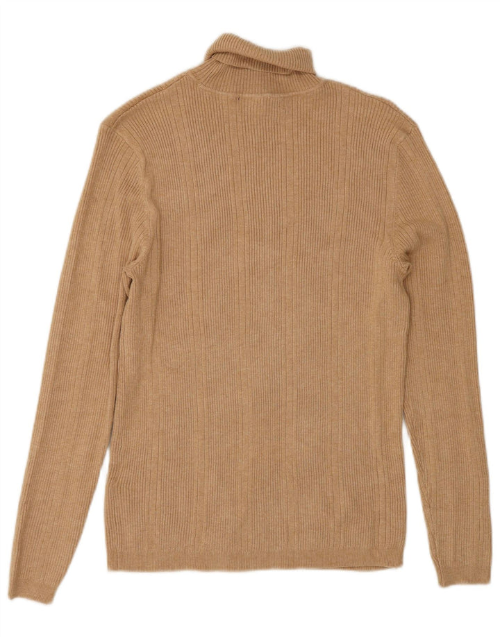 Maglione maglione a collo alto da donna Marks & Spencer UK 10 piccolo in viscosa beige