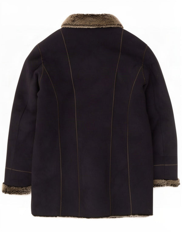 Gelco Cappotto Sherpa da donna UK 14 Large in acrilico a strisce blu navy