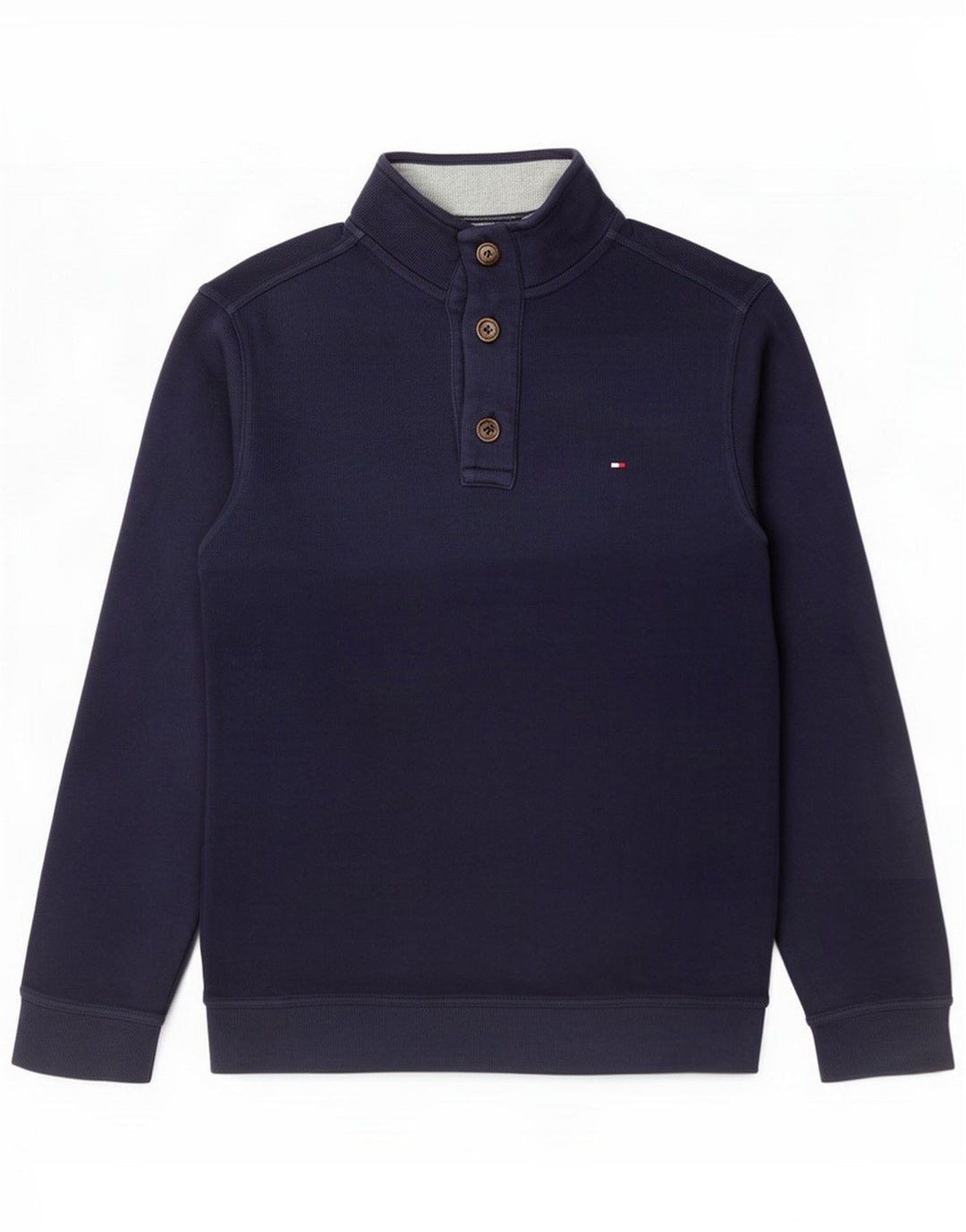 Tommy Hilfiger Uomo Felpa con bottone collo Maglione medio Blu navy Cotone