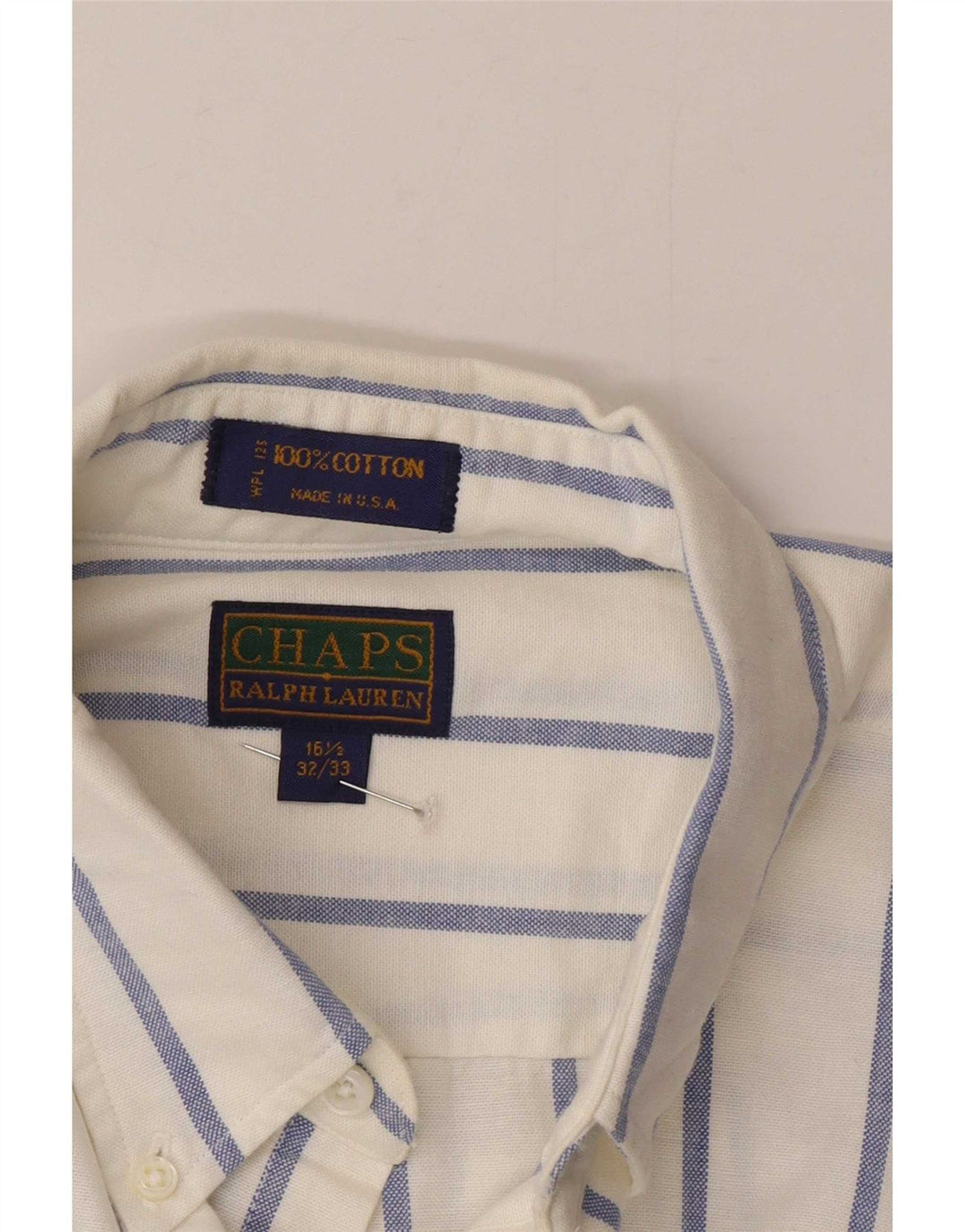 Camicia da uomo Chaps taglia 16 1/2 grande cotone gessato bianco