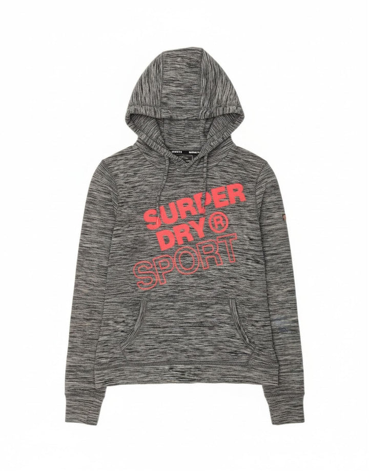 Felpa con cappuccio grafica da donna Superdry UK 12 Poliestere chiazzato grigio medio