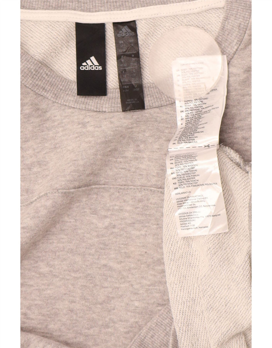 ADIDAS Womens Crop Sweatshirt Jumper UK 12/14 Medium Grey Flecked Cotton