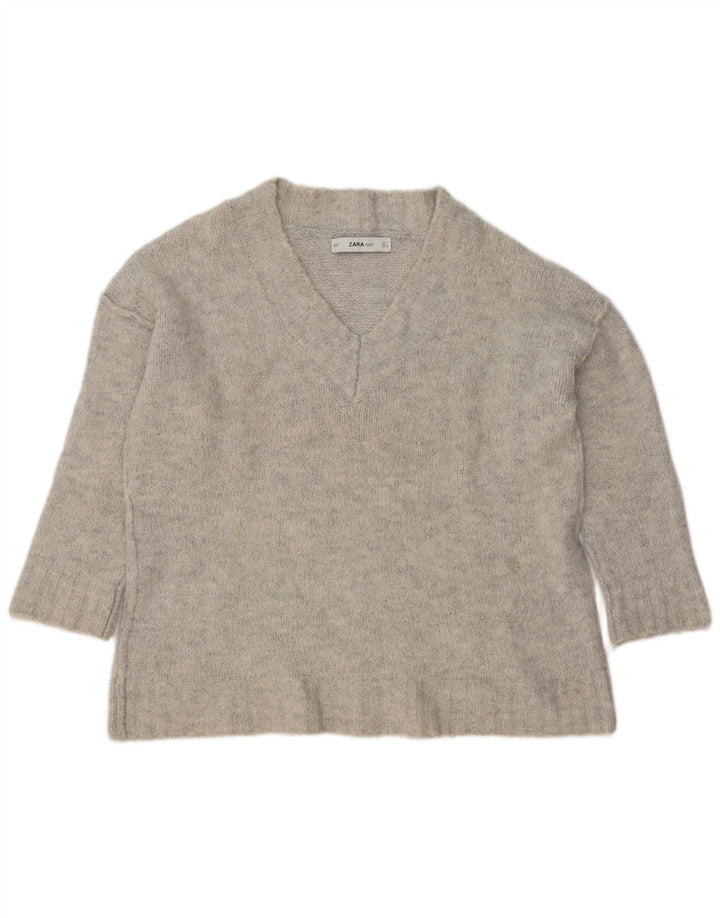 Maglione oversize con scollo a V da donna Zara UK 10 piccolo acrilico grigio